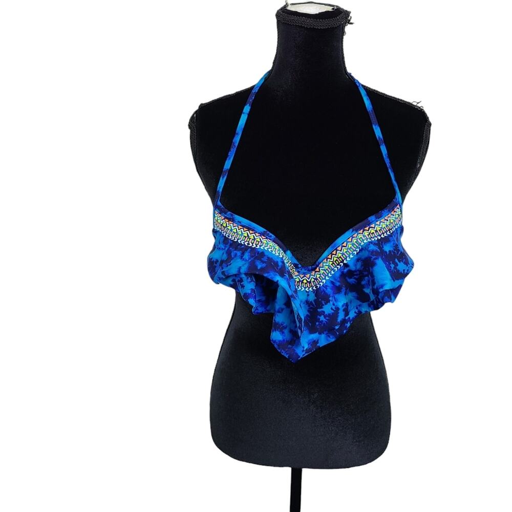 Victoria’s Secret Blue Ruffle Underwire Bikini Top Petite Small Boho Tie Dye